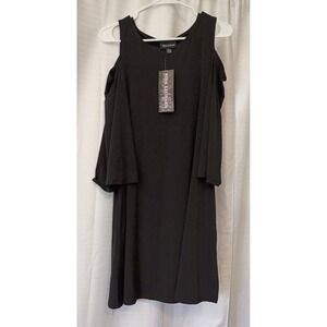 NWT Nina Leonard Black Cold Shoulder Dress Size Medium Flutter Sleeve Party